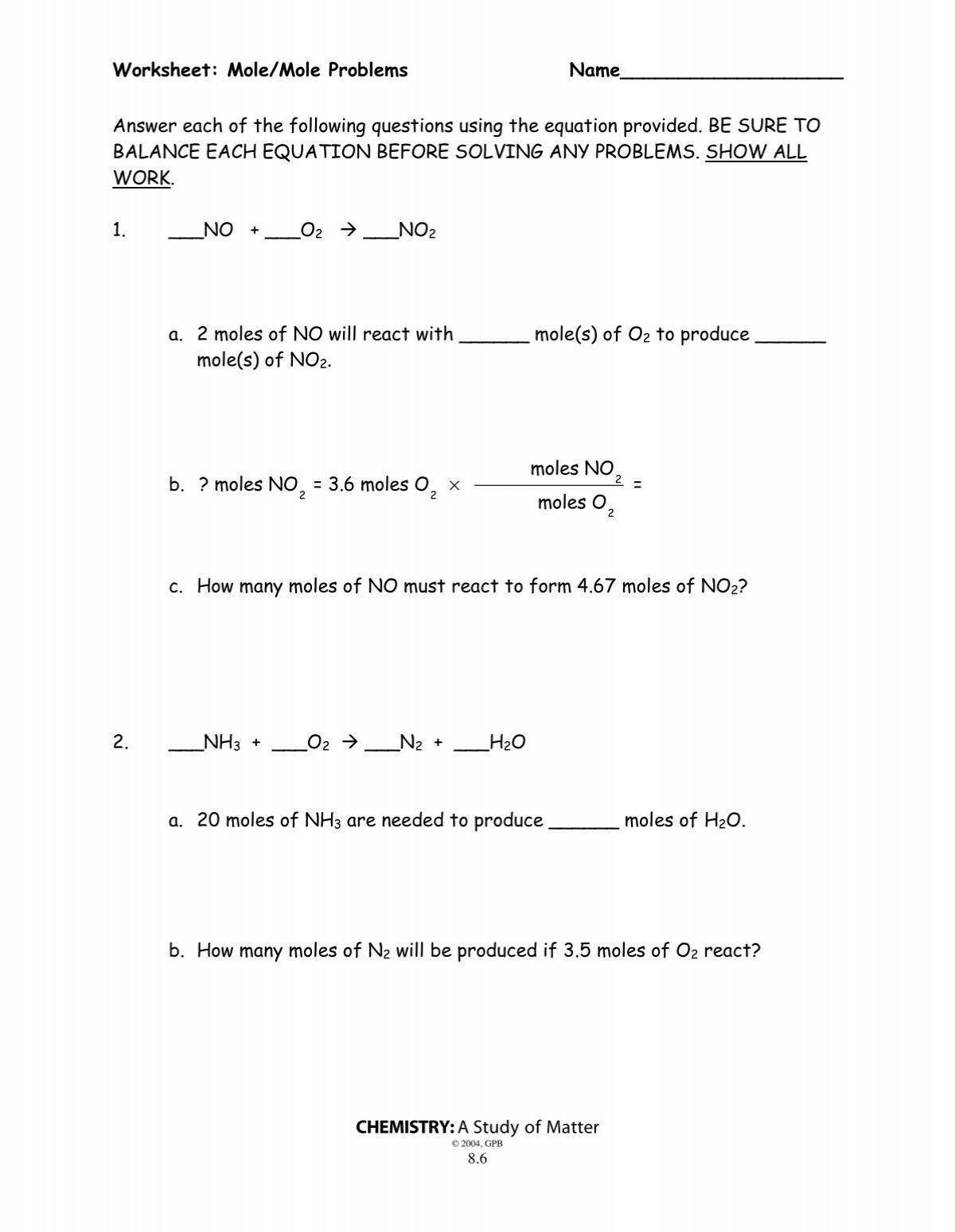Mole Mole Problems Worksheet Mole Mole Problems Worksheet