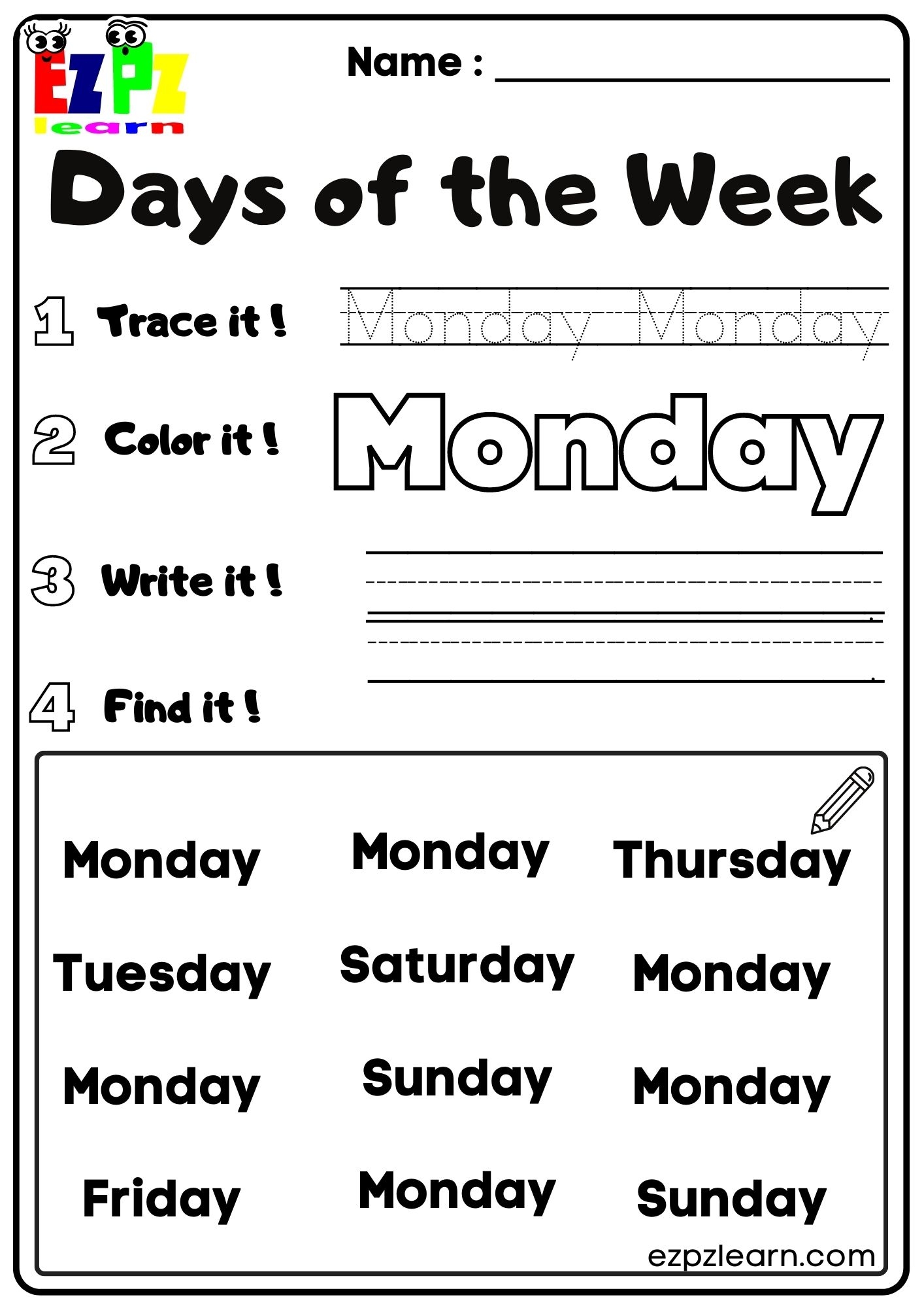 Monday Days Of The Week Kids Activity Ezpzlearn Monday Days Of The Week Kids Activity Ezpzlearn