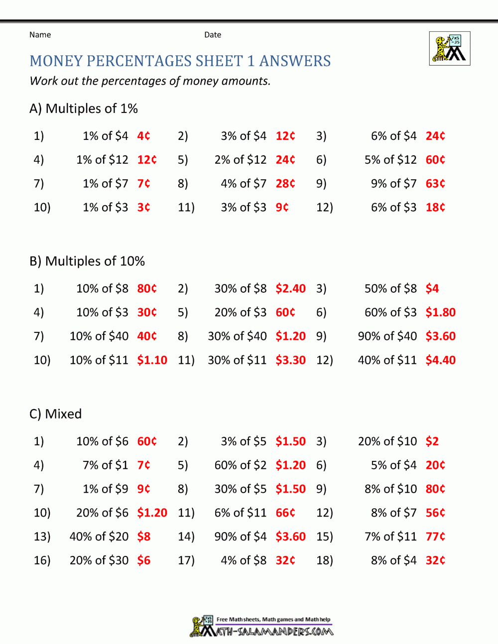 percent of a number worksheet percent of a number worksheet