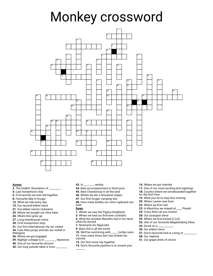 Monkey Crossword WordMint