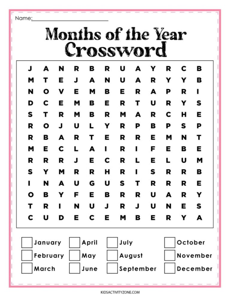 Months Of The Year Worksheets Kids Activity Zone