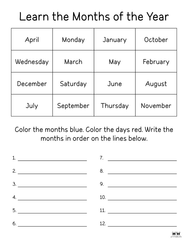 Months Of The Year Worksheets Printables Printabulls Months Of The Year Worksheets Printables Printabulls