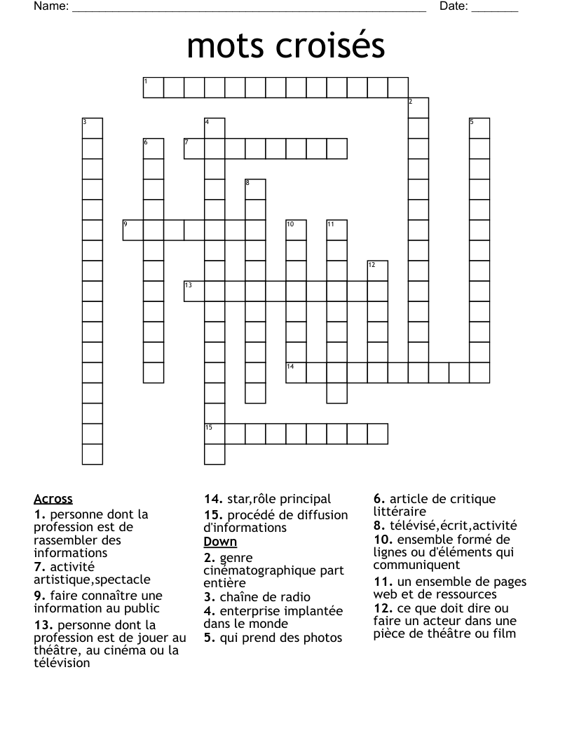Mots Crois s Crossword WordMint Mots Crois s Crossword WordMint