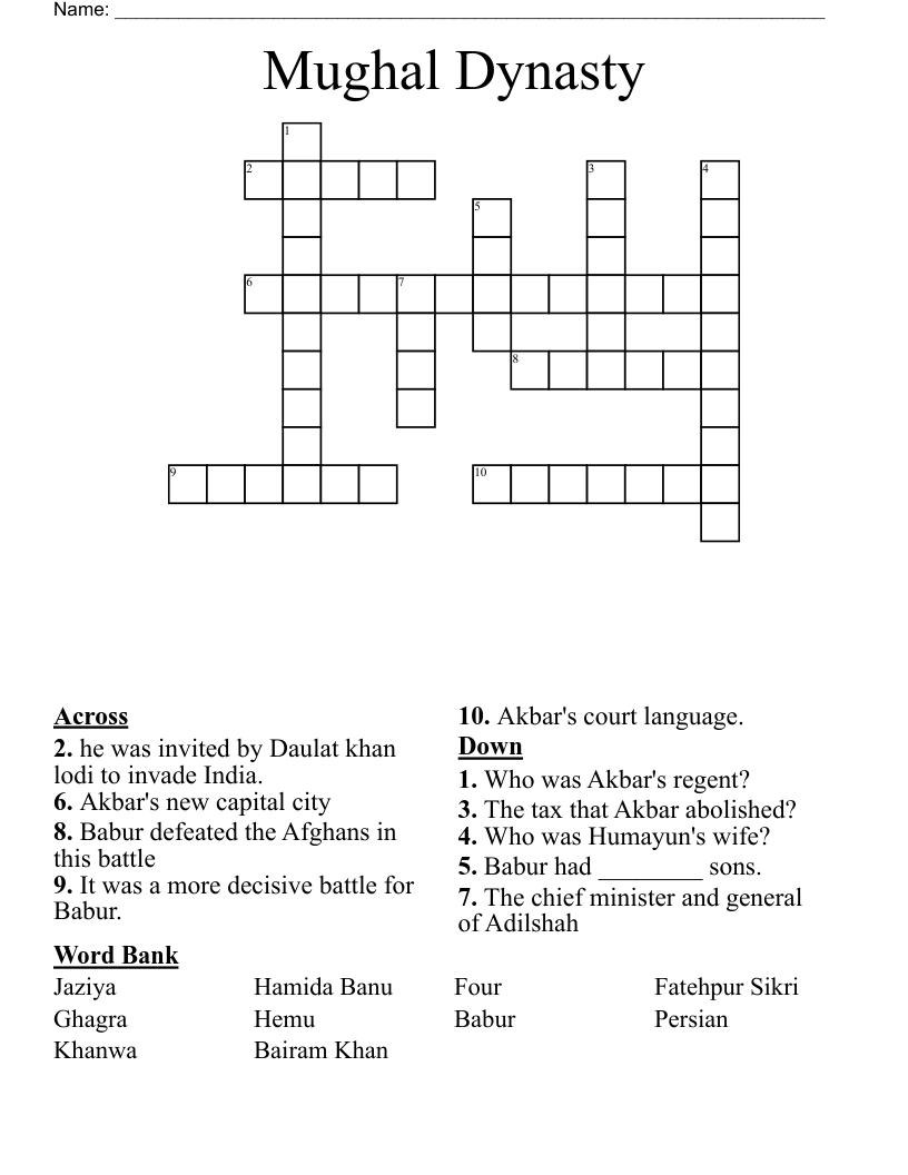 Mughal Dynasty Crossword WordMint Mughal Dynasty Crossword WordMint