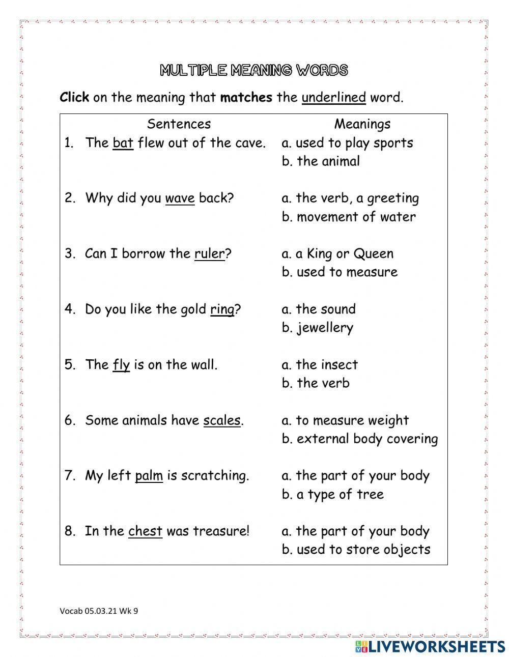 Multiple Meaning Words Online Activity Live Worksheets Worksheets Library Multiple Meaning Words Online Activity Live Worksheets Worksheets Library