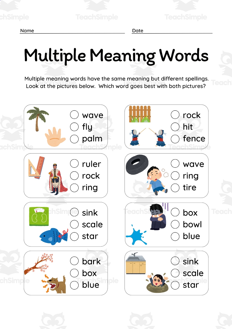 Multiple Meaning Words Picture Based Vocabulary Worksheets By Teach Simple Multiple Meaning Words Picture Based Vocabulary Worksheets By Teach Simple