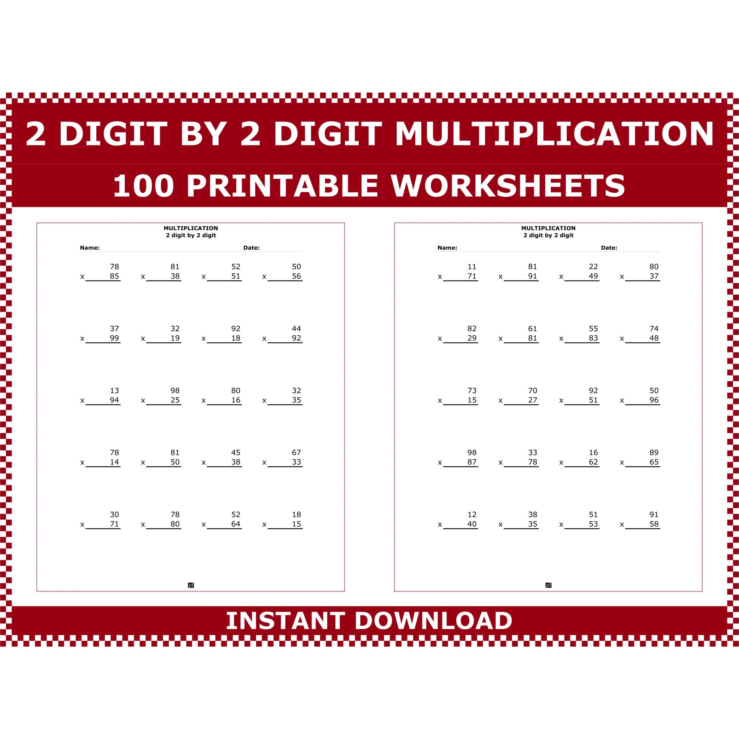 Multiplication 2 Digit By 2 Digit Numbers Double Digit Multiplication Practice Worksheets Multiply 2 X 2 Digits By Acminimalist Etsy Multiplication 2 Digit By 2 Digit Numbers Double Digit Multiplication Practice Worksheets Multiply 2 X 2 Digits By Acminimalist Etsy
