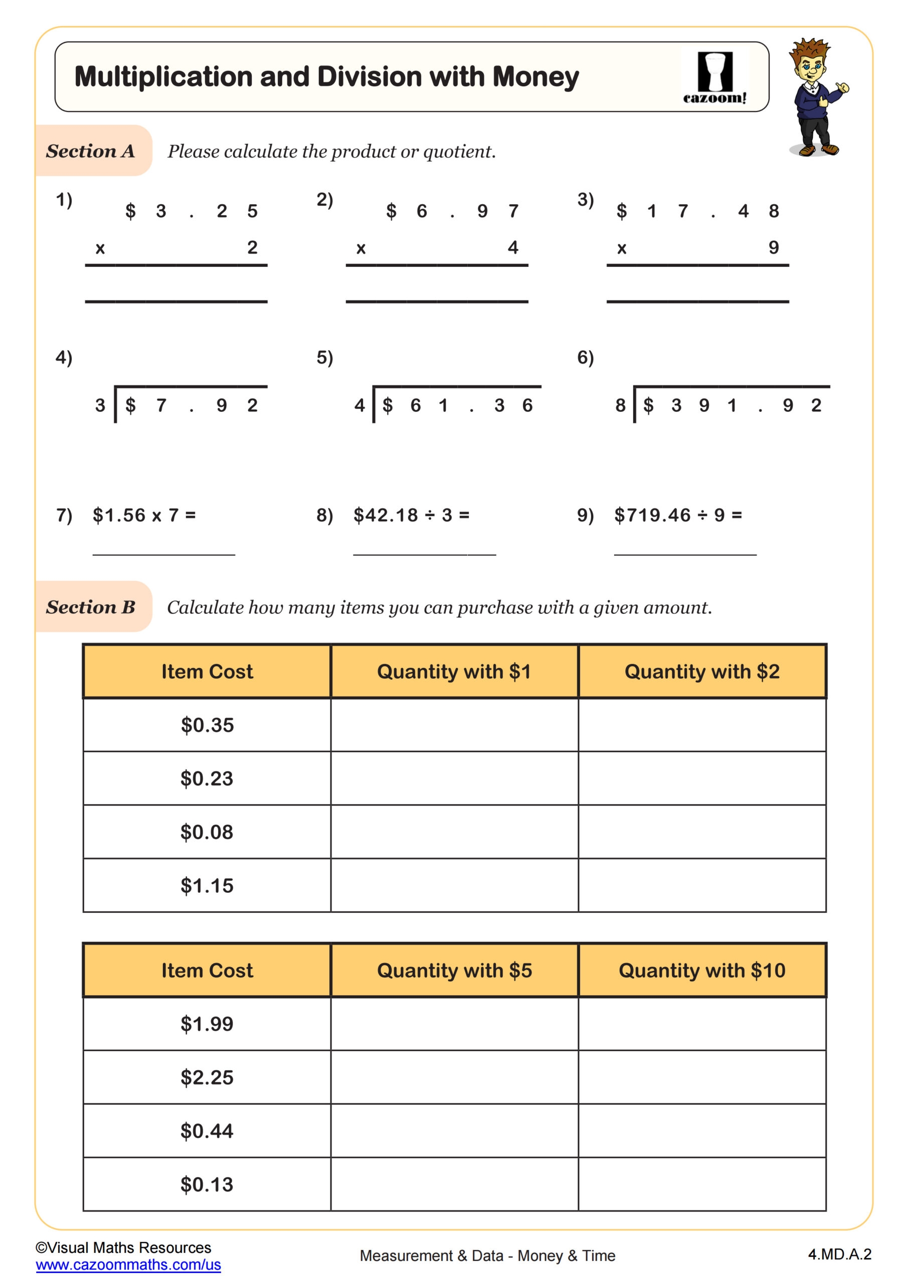 Multiplication Division With Money Worksheet PDF Printable Measurement Data Worksheet Cazoom Math Multiplication Division With Money Worksheet PDF Printable Measurement Data Worksheet Cazoom Math