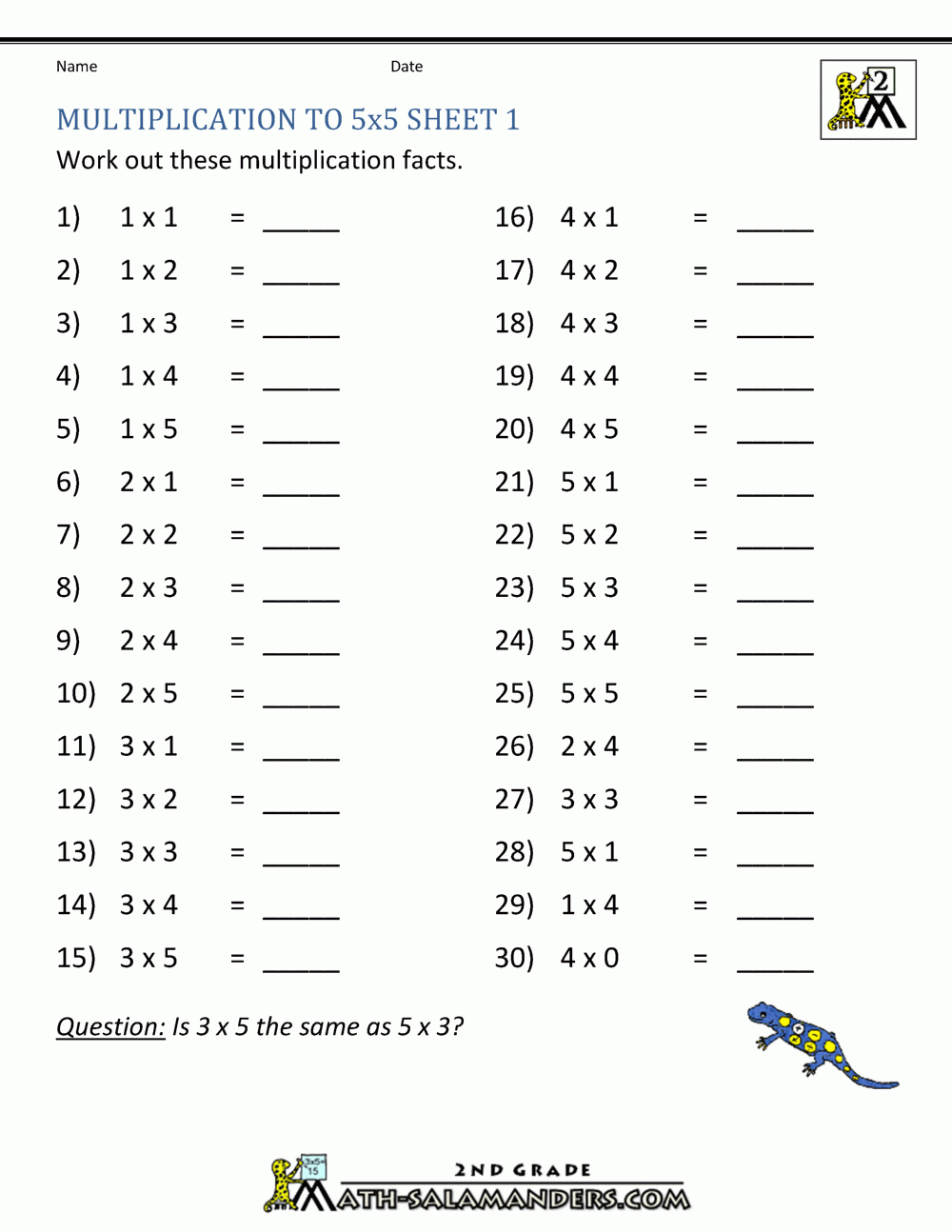 Multiplication Practice Worksheets To 5x5 Multiplication Practice Worksheets To 5x5