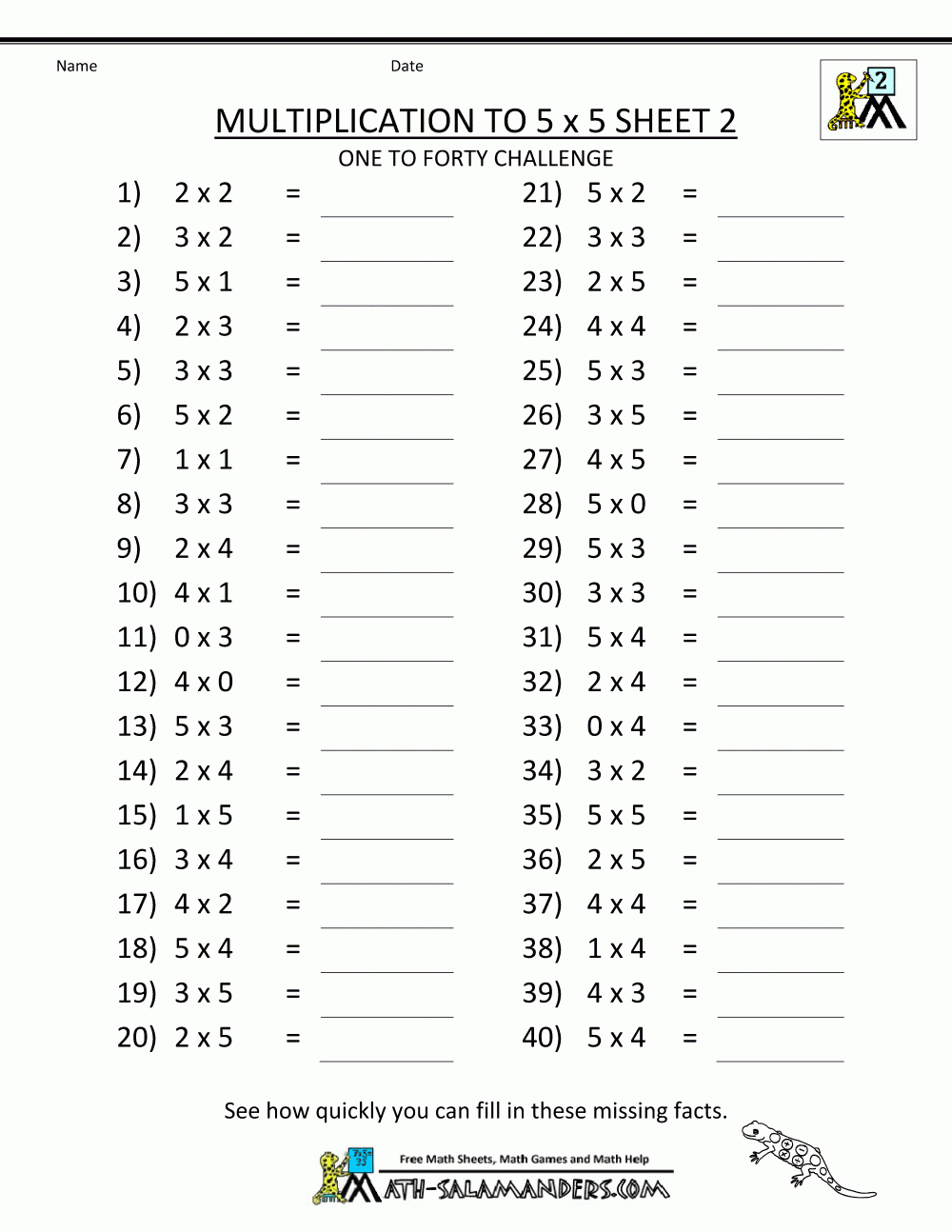 Multiplication To 5x5 Worksheets For 2nd Grade Multiplication To 5x5 Worksheets For 2nd Grade