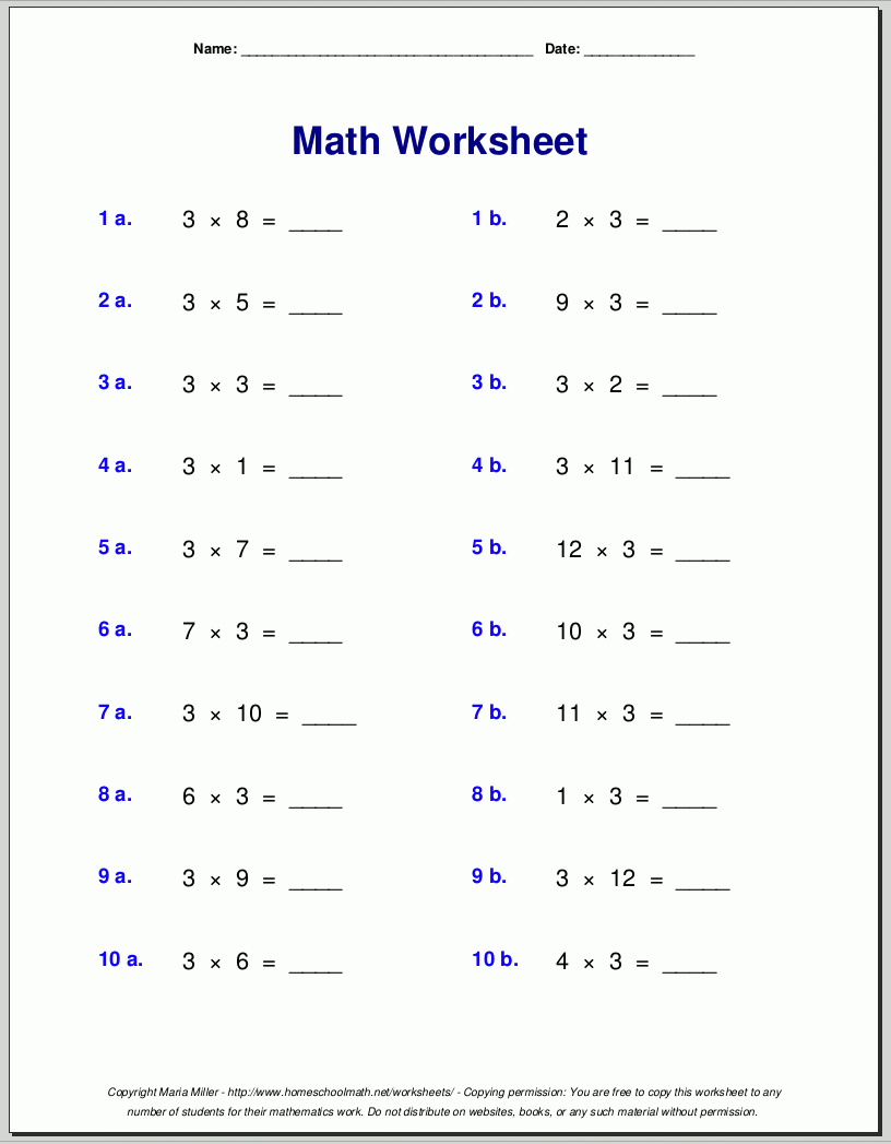 Multiplication Worksheets For Grade 3 Multiplication Worksheets For Grade 3