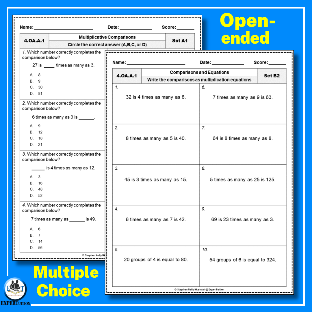 Multiplicative Comparison Worksheets Grade 4 ExperTuition Multiplicative Comparison Worksheets Grade 4 ExperTuition