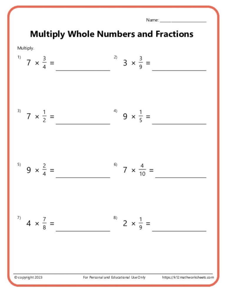 Multiply Fractions With Whole Numbers