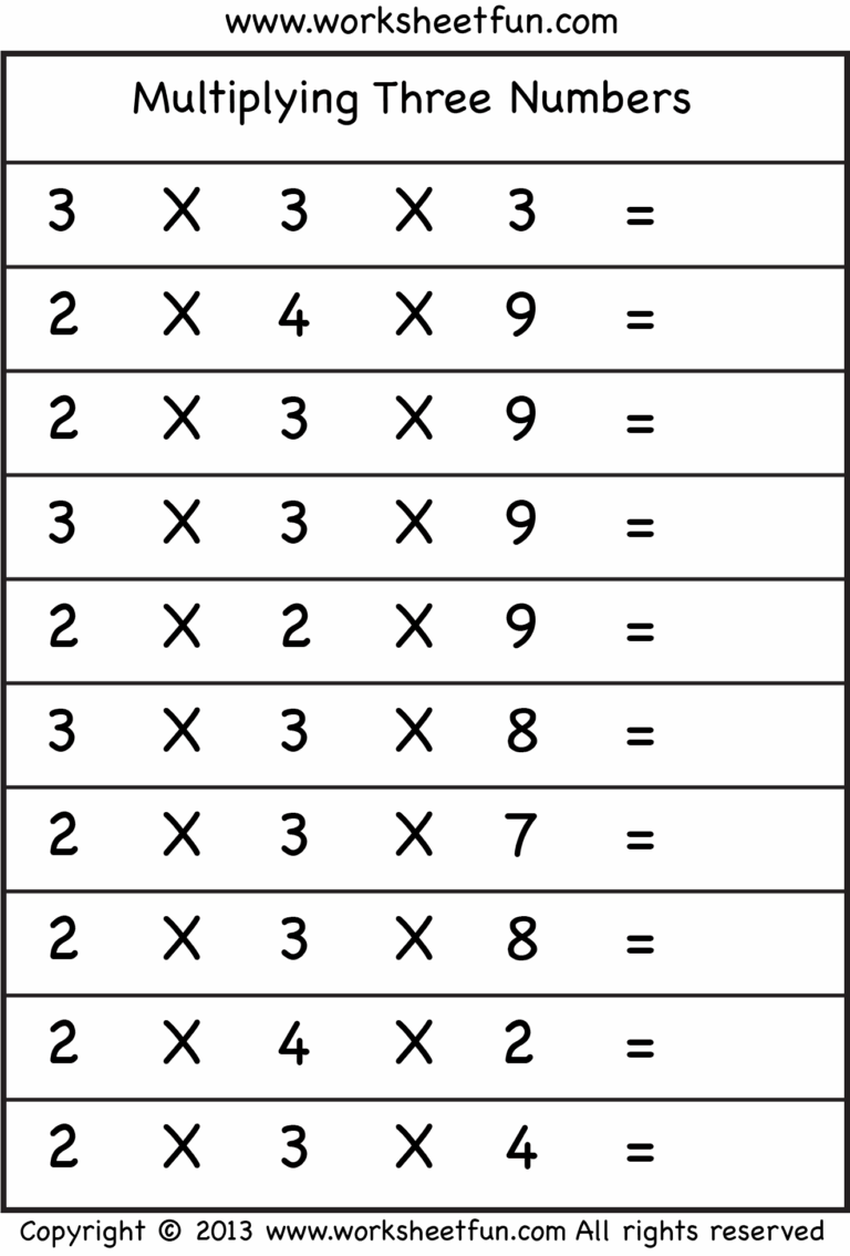 Multiplying 3 Numbers Three Worksheets FREE Printable Worksheets Worksheetfun