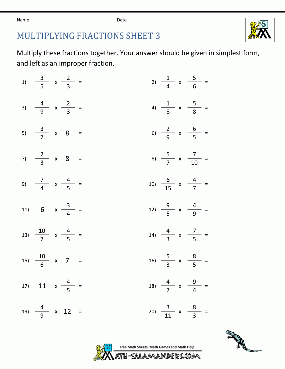 Multiplying Fractions Worksheet Multiplying Fractions Worksheet