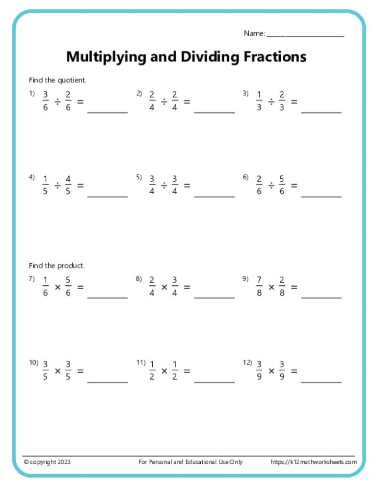 Multiplying Fractions Worksheets