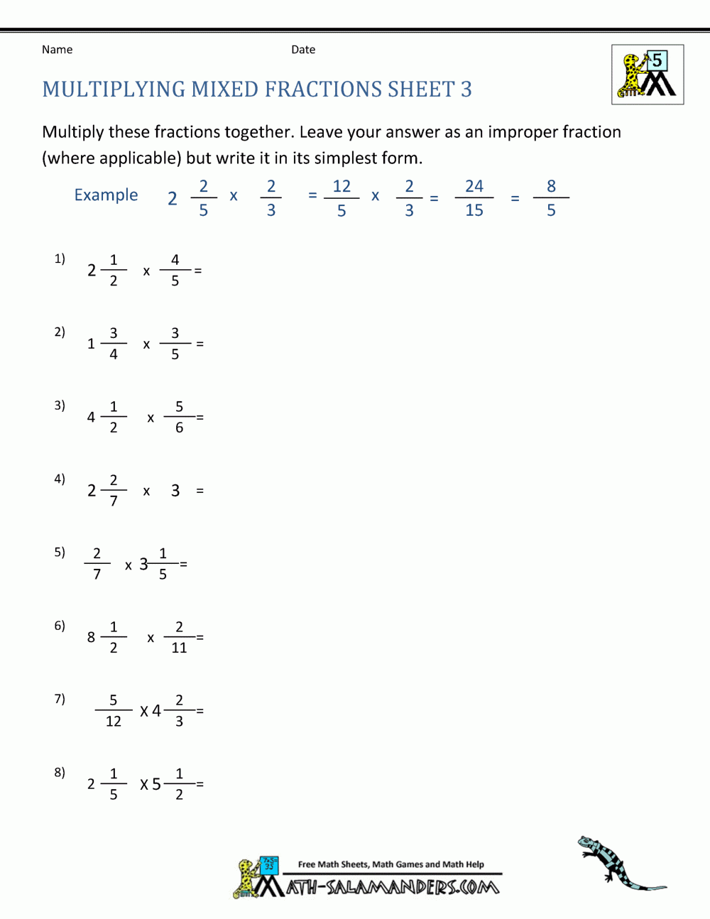 Multiplying Mixed Fractions Multiplying Mixed Fractions