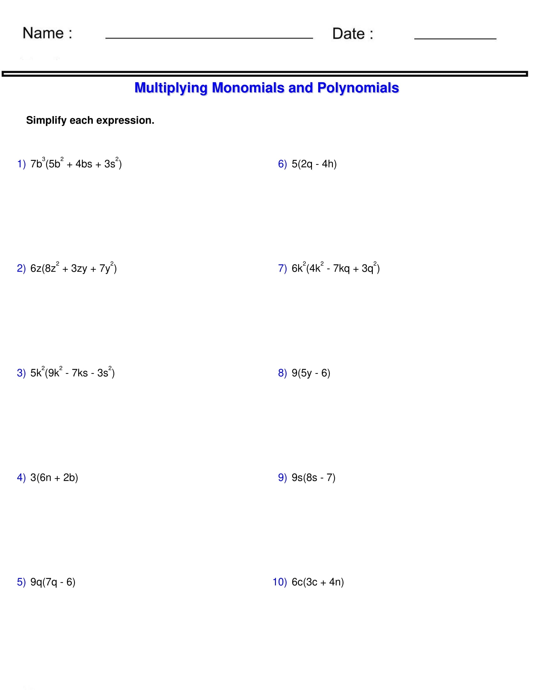Multiplying Monomials And Polynomials Pre algebra Made By Teachers Multiplying Monomials And Polynomials Pre algebra Made By Teachers