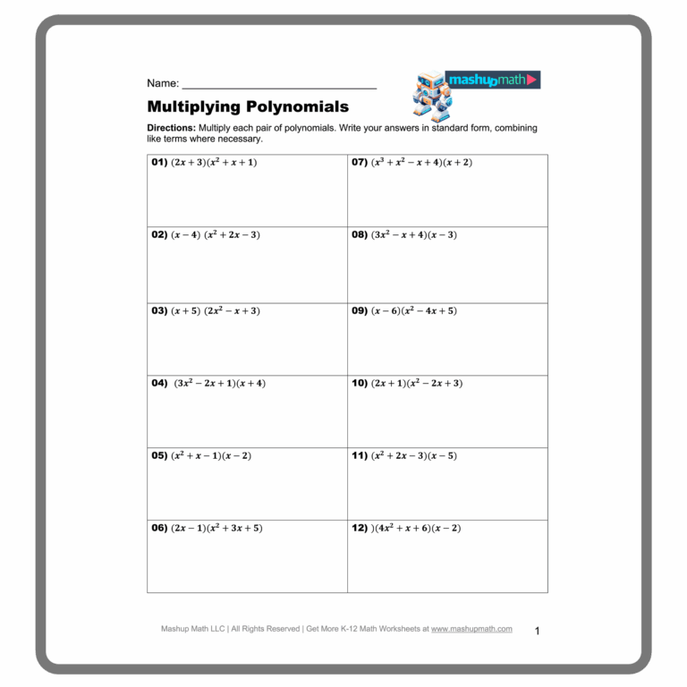 Multiplying Polynomials Worksheets Printable With Answers Mashup Math