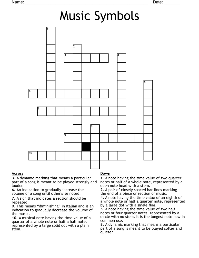 Music Symbols Crossword WordMint Music Symbols Crossword WordMint