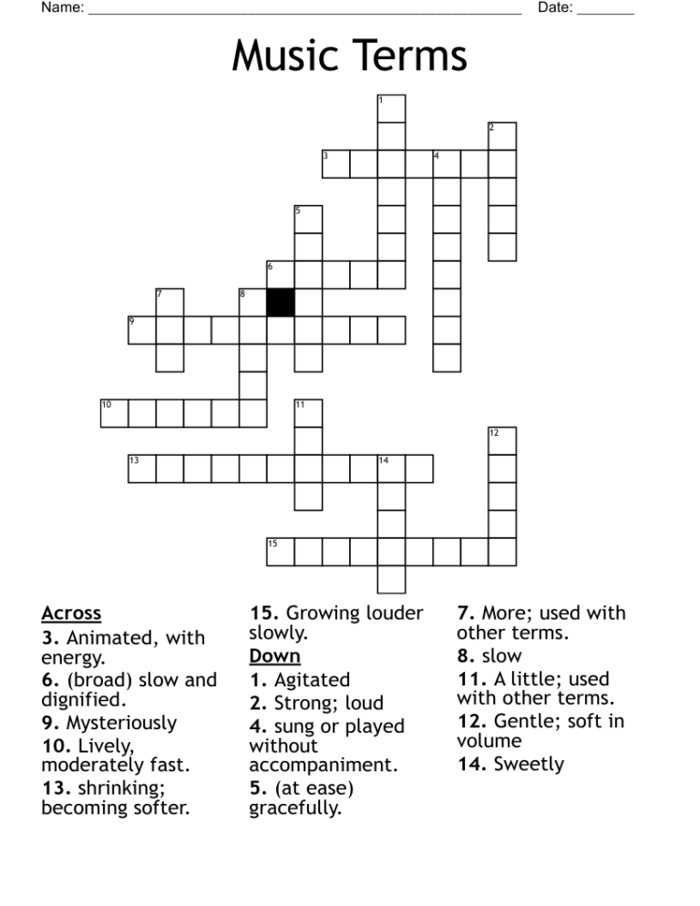 Music Terms Crossword WordMint