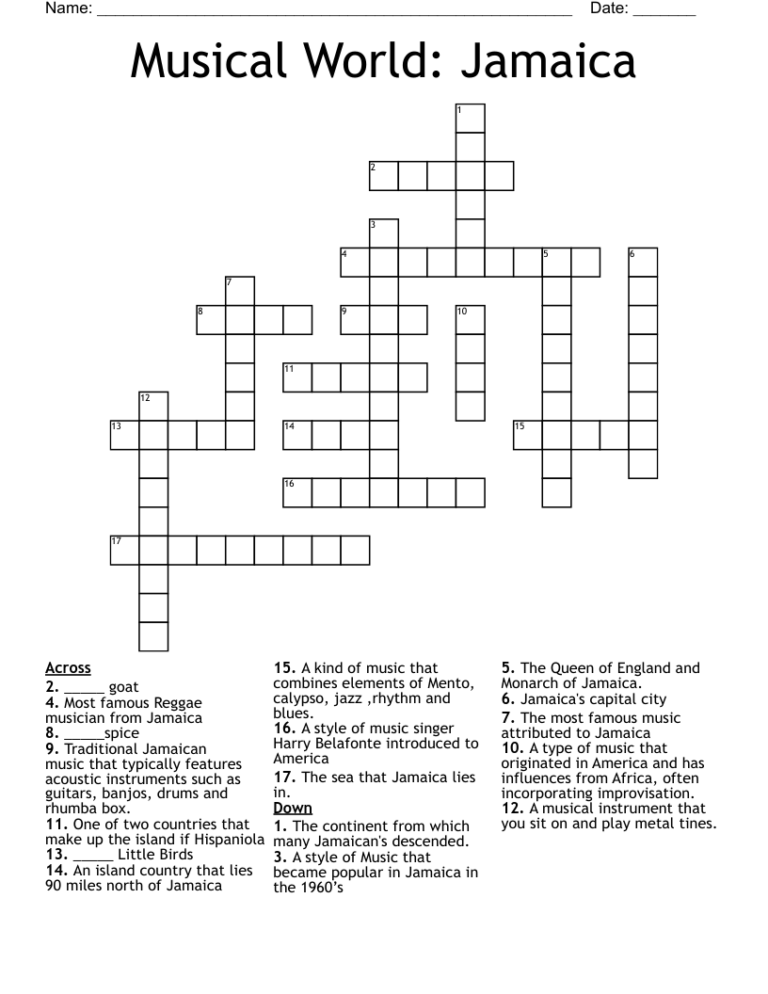 Musical Genres Crossword WordMint