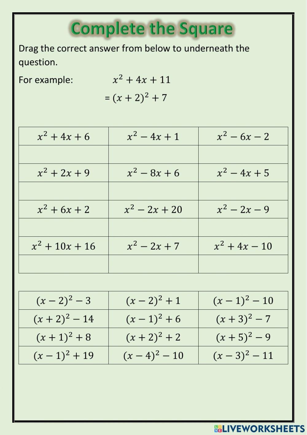 National 5 Complete The Square Worksheet Live Worksheets Worksheets Library National 5 Complete The Square Worksheet Live Worksheets Worksheets Library