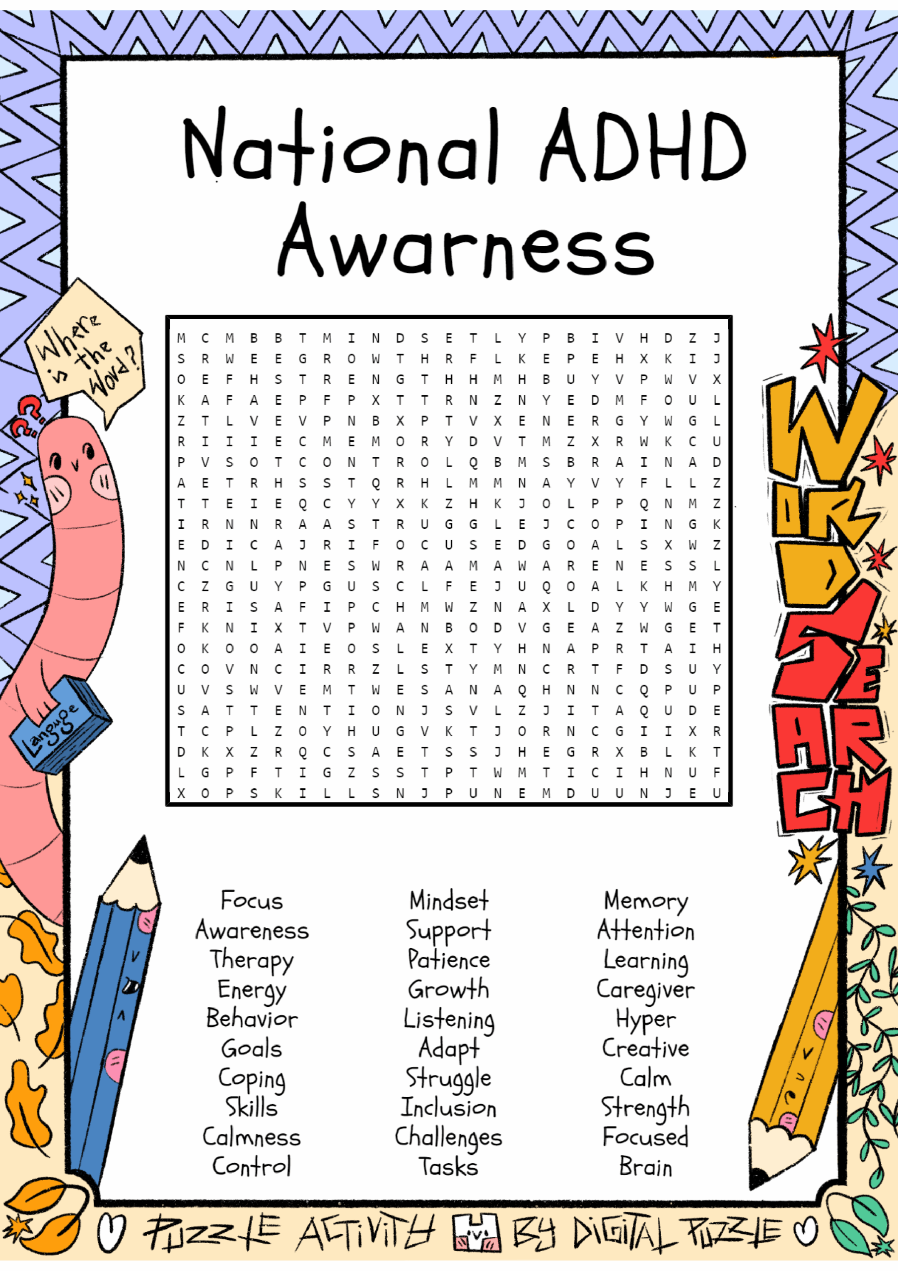 National ADHD Awarness Word Search Puzzle Worksheet Activities Made By Teachers National ADHD Awarness Word Search Puzzle Worksheet Activities Made By Teachers