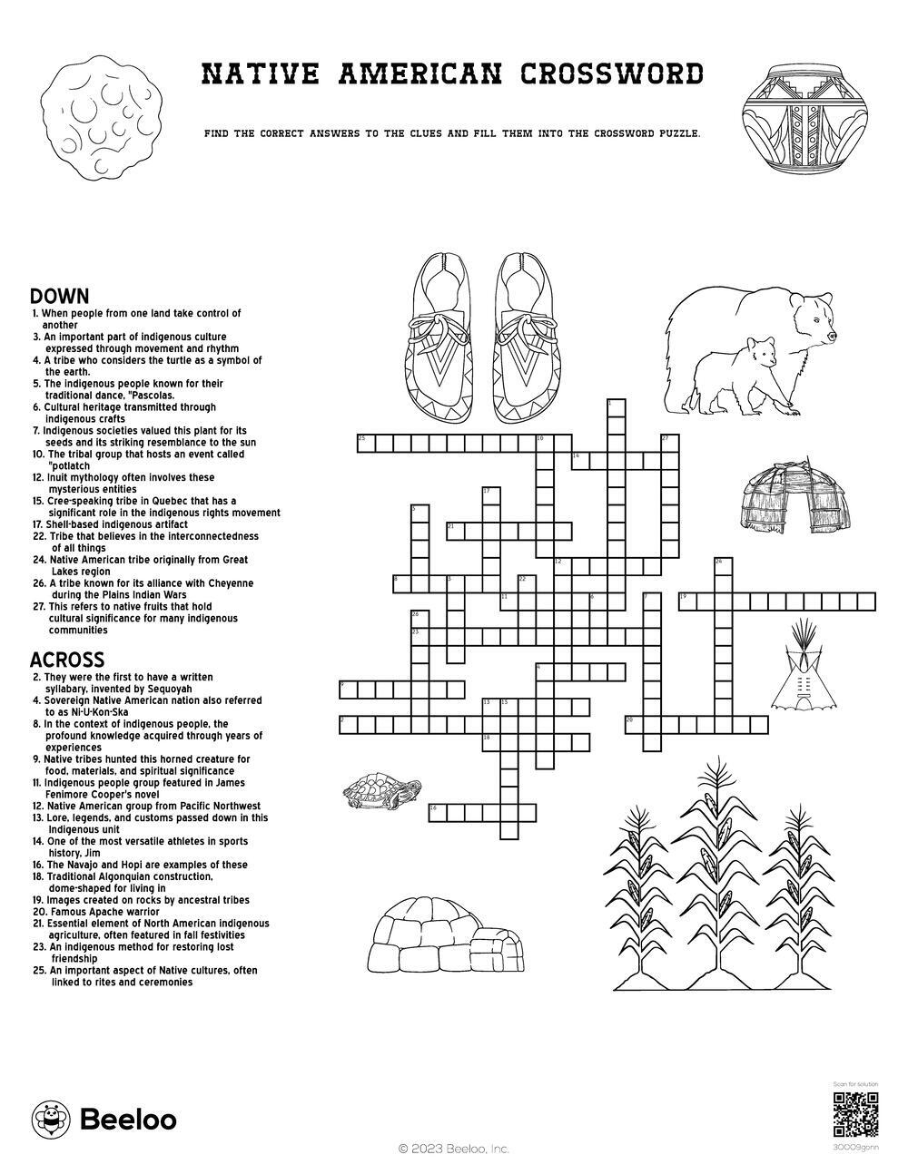 Native American Crossword Beeloo Printable Crafts And Activities For Kids