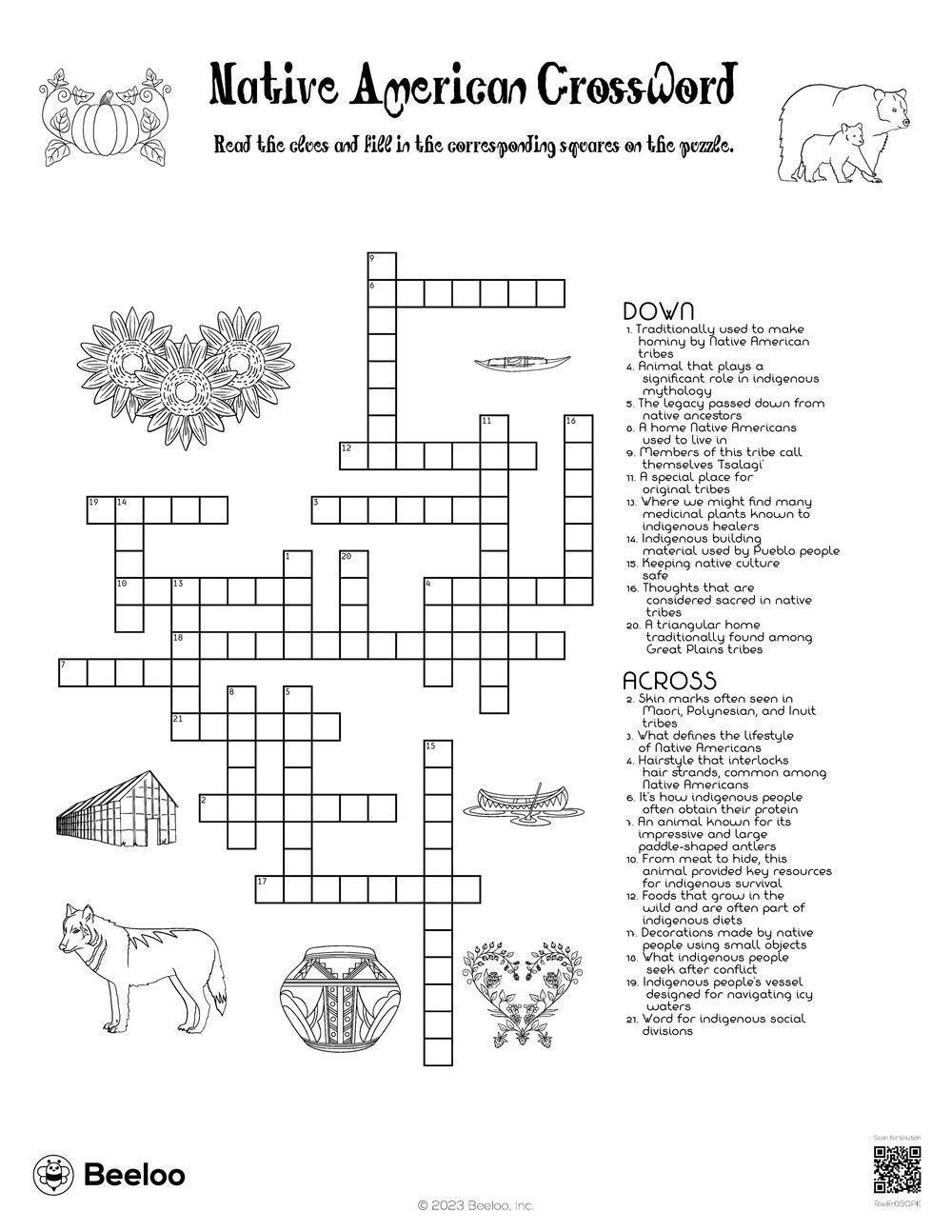 Native American Crossword Beeloo Printable Crafts And Activities For Kids Native American Crossword Beeloo Printable Crafts And Activities For Kids