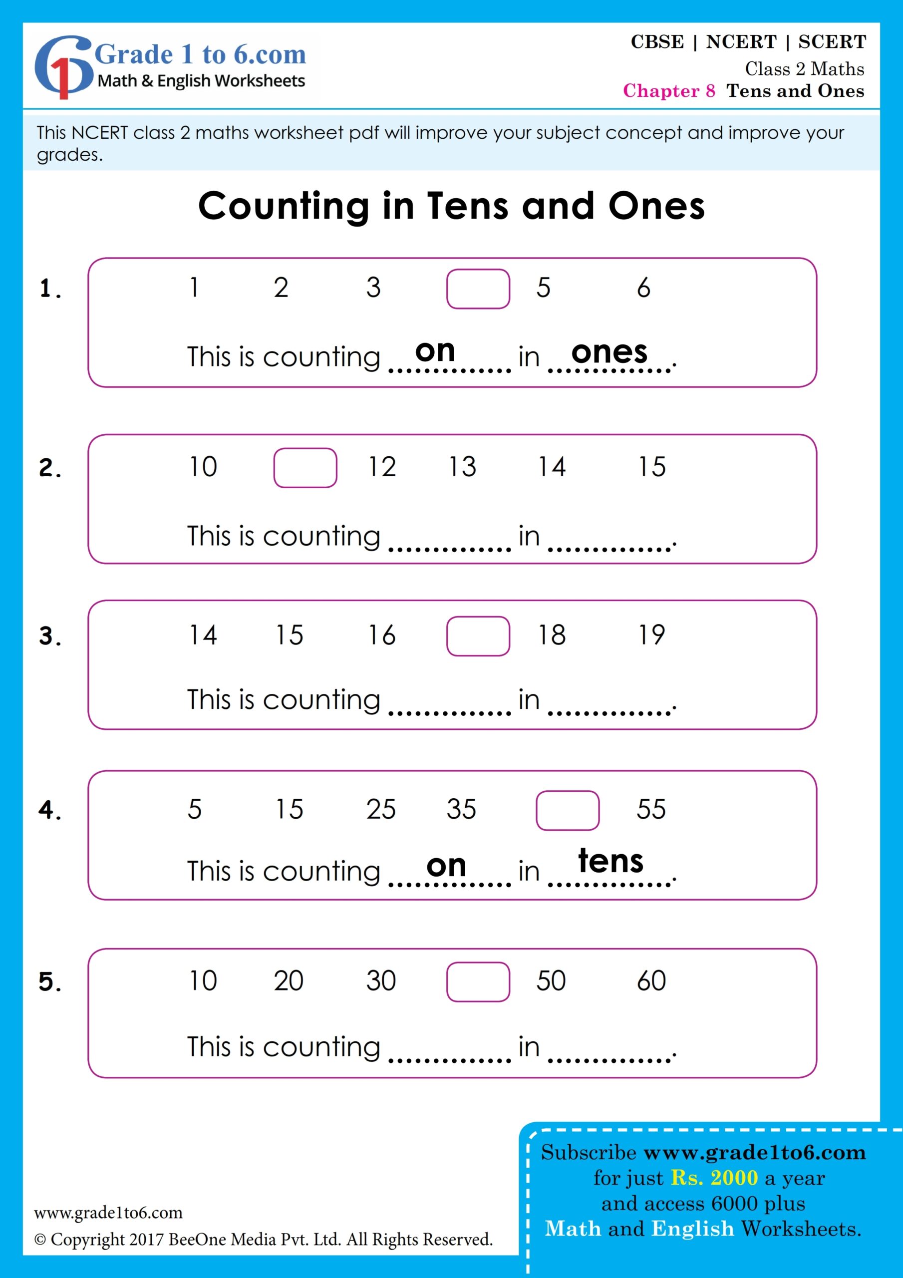 NCERT Class 2 Maths Worksheet Grade1to6 NCERT Class 2 Maths Worksheet Grade1to6