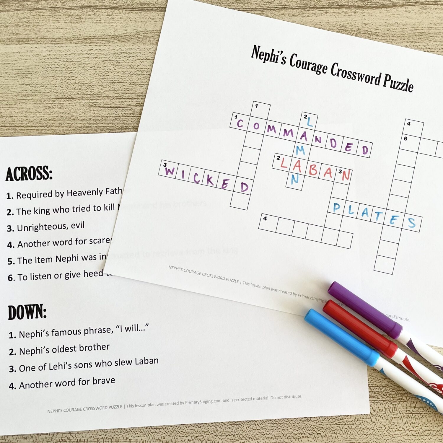 Nephi s Courage Crossword Puzzle Primary Singing