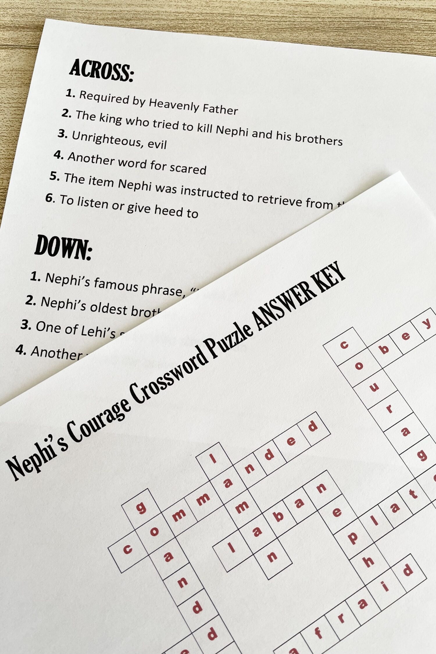 Nephi s Courage Crossword Puzzle Primary Singing Nephi s Courage Crossword Puzzle Primary Singing