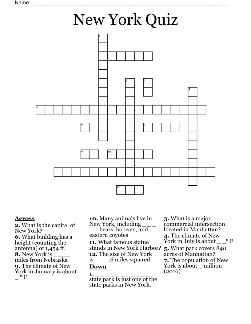 New York Quiz Crossword WordMint New York Quiz Crossword WordMint