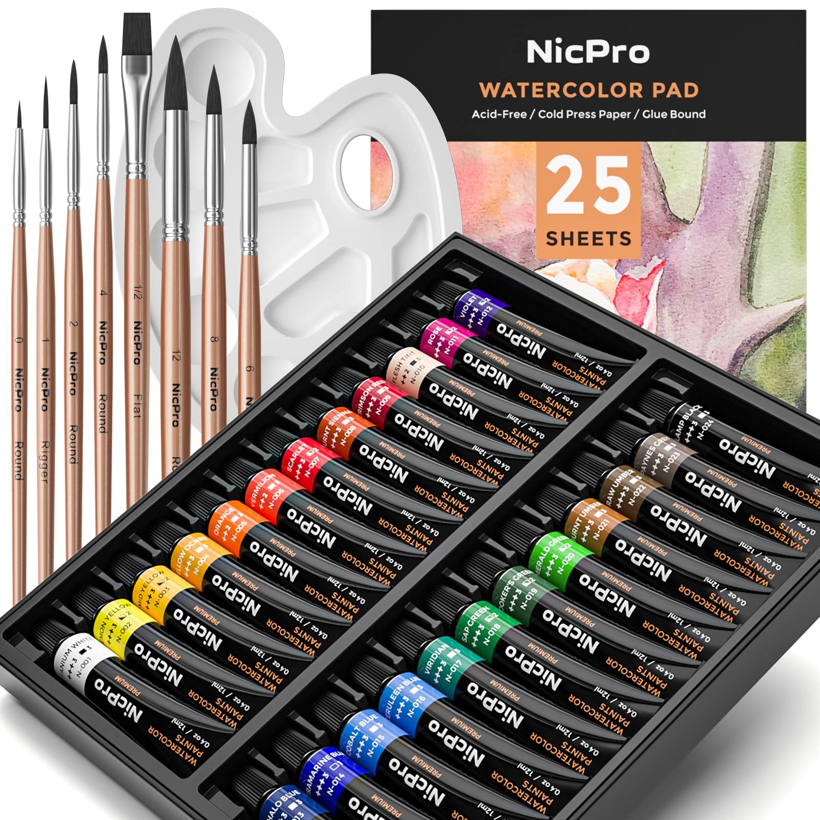 Nicpro Watercolor Paint Kit 24 Tube Water Color Paints 8 Brushes 25 Art Papers Palette Color Wheel Professional Painting Supplies Set For Artists Students Kids Adults Buy Nicpro Watercolor Paint Kit 24 Tube Water Color Paints 8 Brushes 25 Art Papers Palette Color Wheel Professional Painting Supplies Set For Artists Students Kids Adults Buy