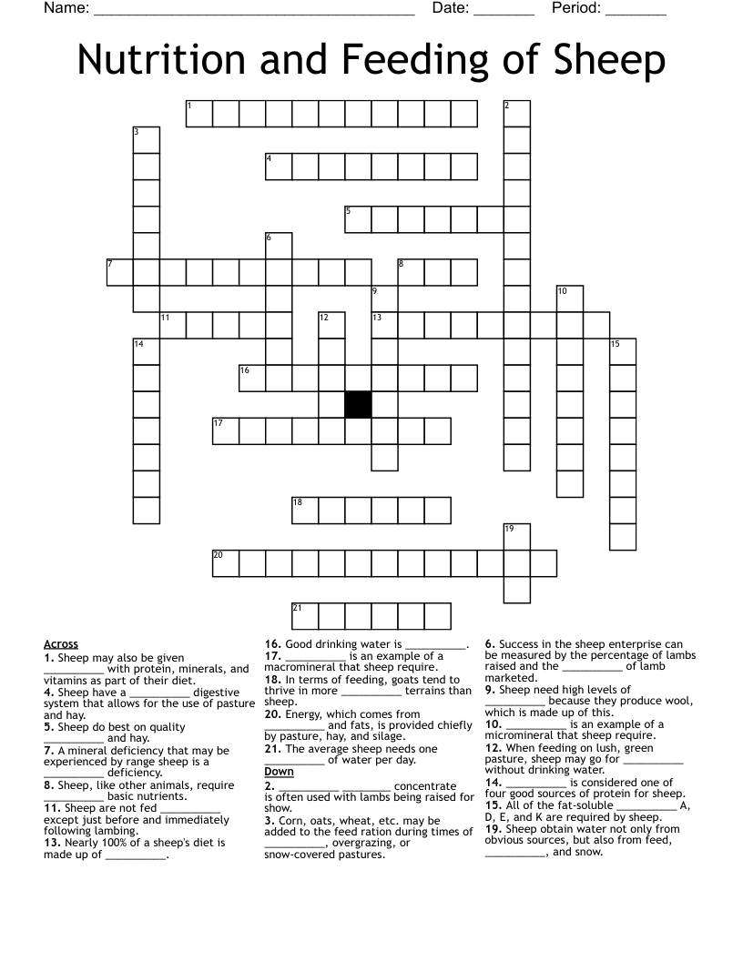 Nutrition And Feeding Of Sheep Crossword WordMint Nutrition And Feeding Of Sheep Crossword WordMint