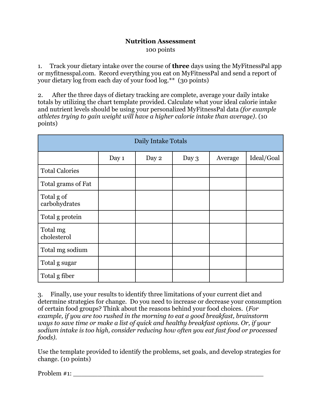 dietary and activity analysis worksheet dietary and activity analysis worksheet