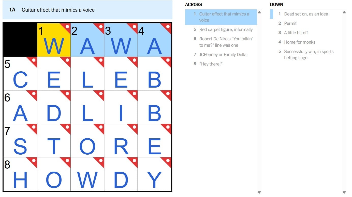 NYT Mini Crossword June 25 2025 What Is Guitar Effect That Mimics A Voice Answer H2S Media NYT Mini Crossword June 25 2025 What Is Guitar Effect That Mimics A Voice Answer H2S Media