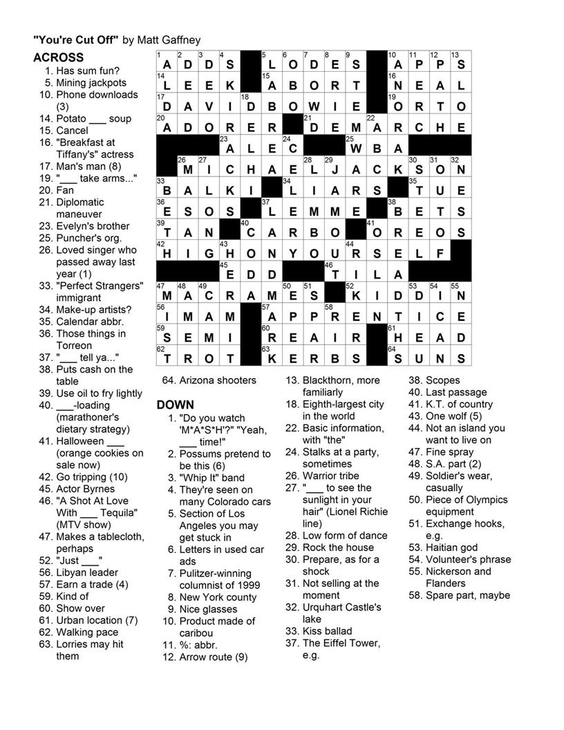 October 2010 Matt Gaffney s Weekly Crossword Contest