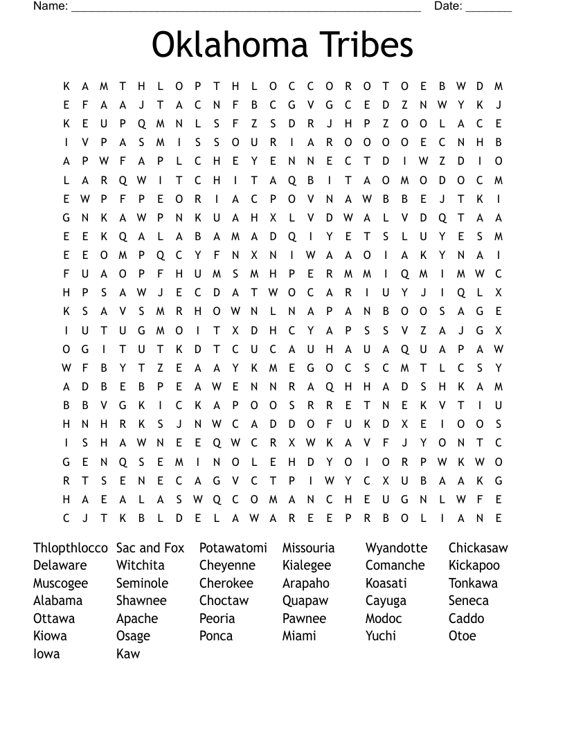Oklahoma Tribes Word Search WordMint Oklahoma Tribes Word Search WordMint