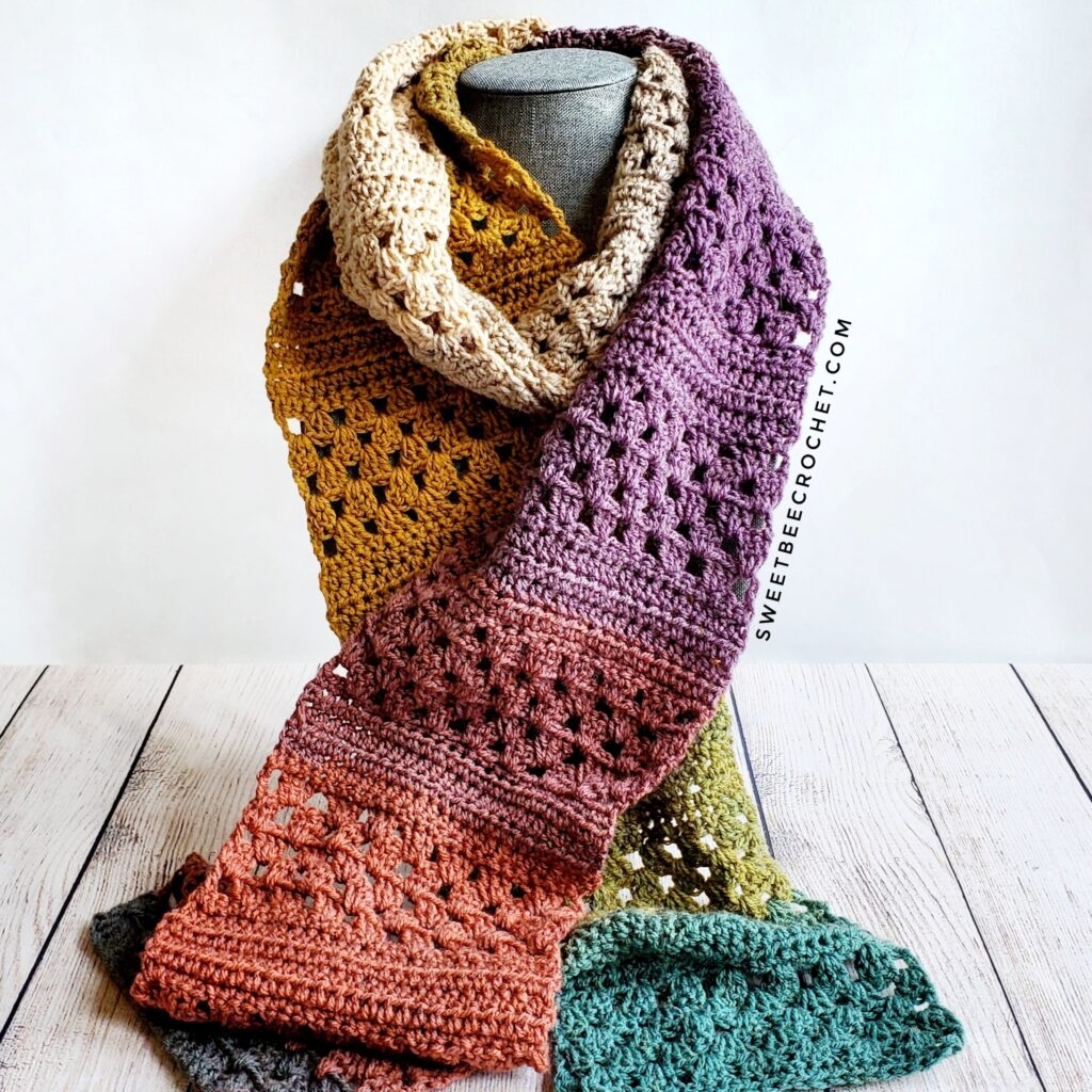 One Skein Granny Rows Scarf Free Crochet Pattern Sweet Bee Crochet One Skein Granny Rows Scarf Free Crochet Pattern Sweet Bee Crochet