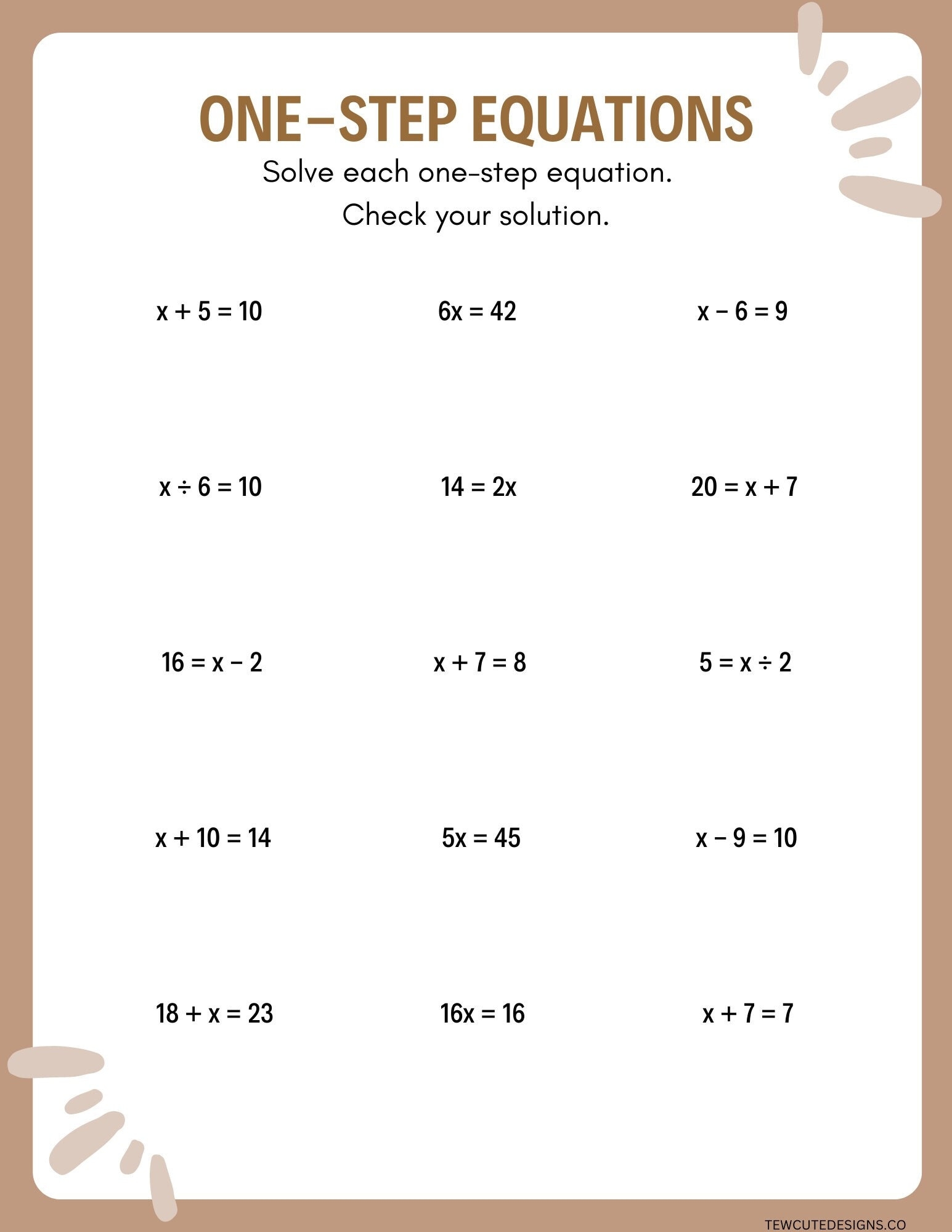 One Step Equations Worksheets Etsy One Step Equations Worksheets Etsy