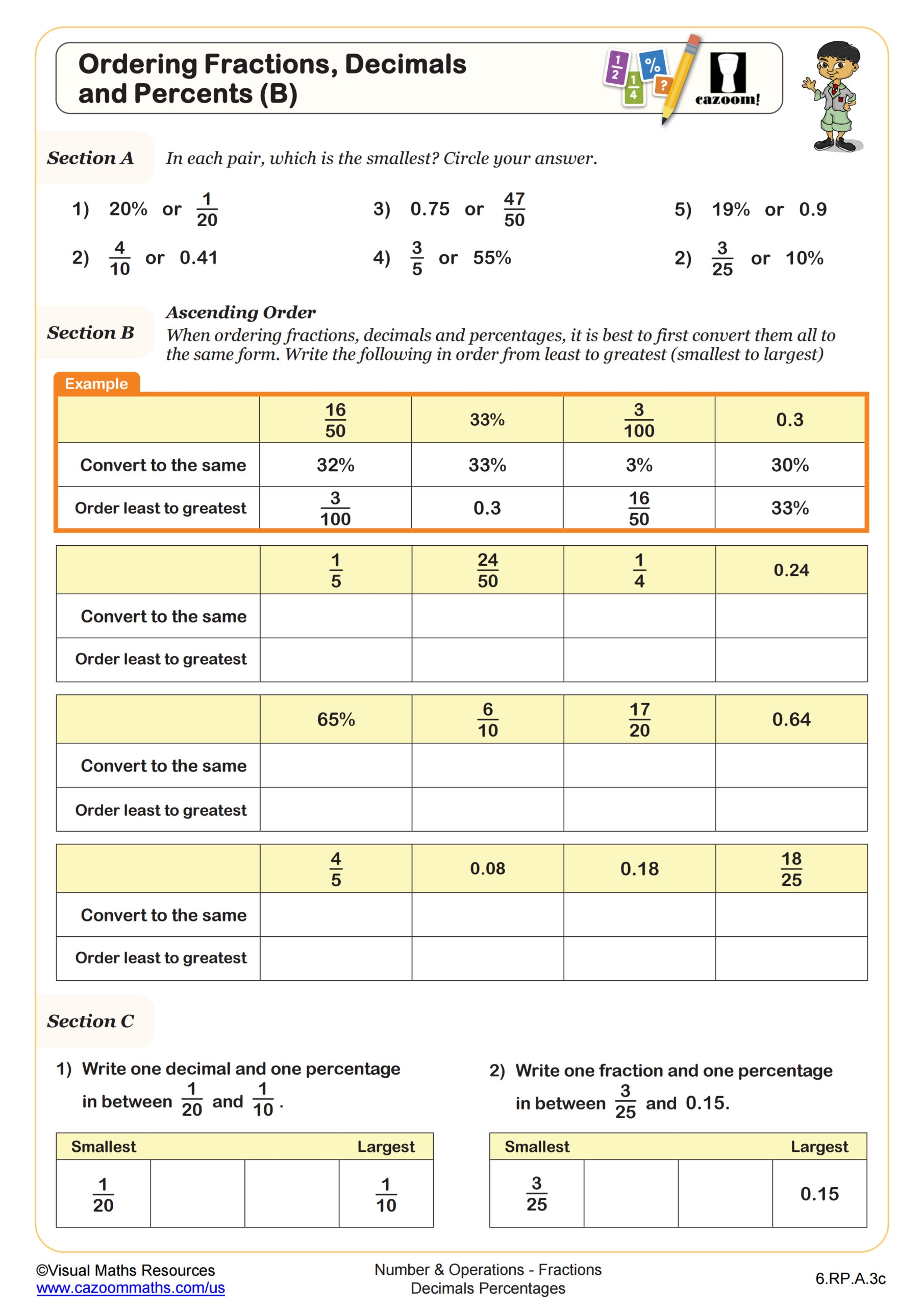 Ordering Fractions Decimals And Percents B Worksheet 6th Grade PDF Worksheets Cazoom Math Ordering Fractions Decimals And Percents B Worksheet 6th Grade PDF Worksheets Cazoom Math