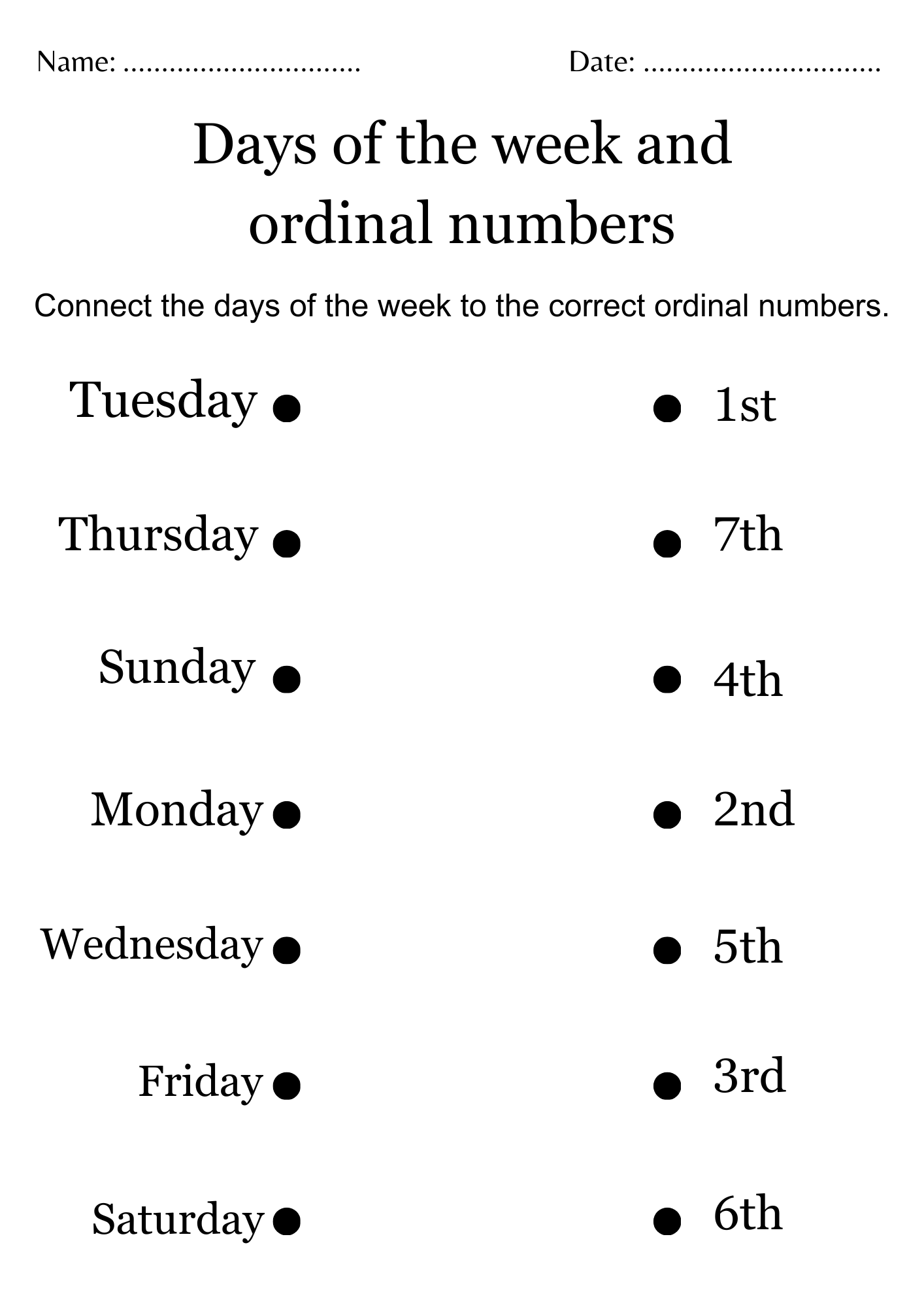 Ordinal Numbers Days Of The Week Worksheet Made By Teachers Ordinal Numbers Days Of The Week Worksheet Made By Teachers