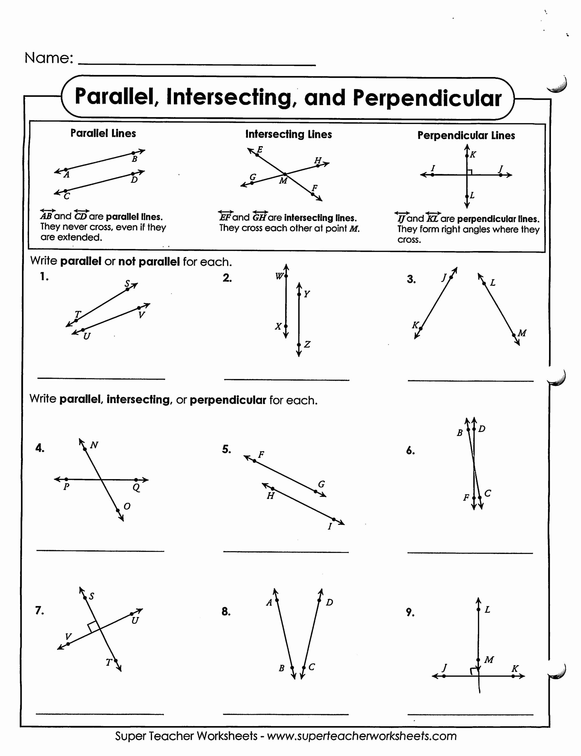 geometry parallel and perpendicular lines worksheet