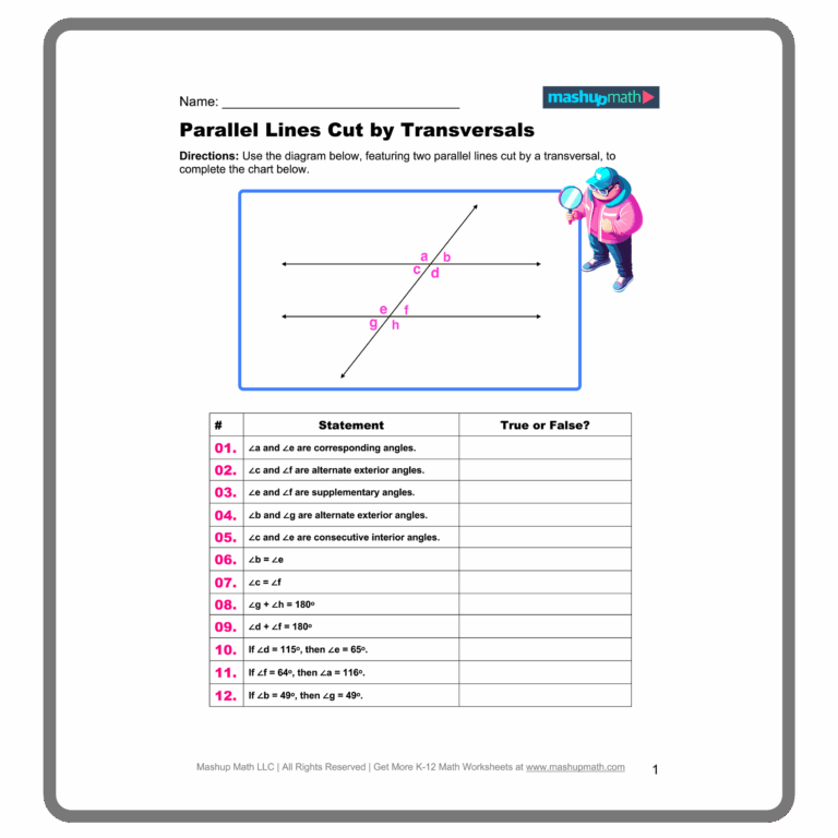 Parallel Lines Cut By A Transversal Worksheets Printable With Answers Mashup Math