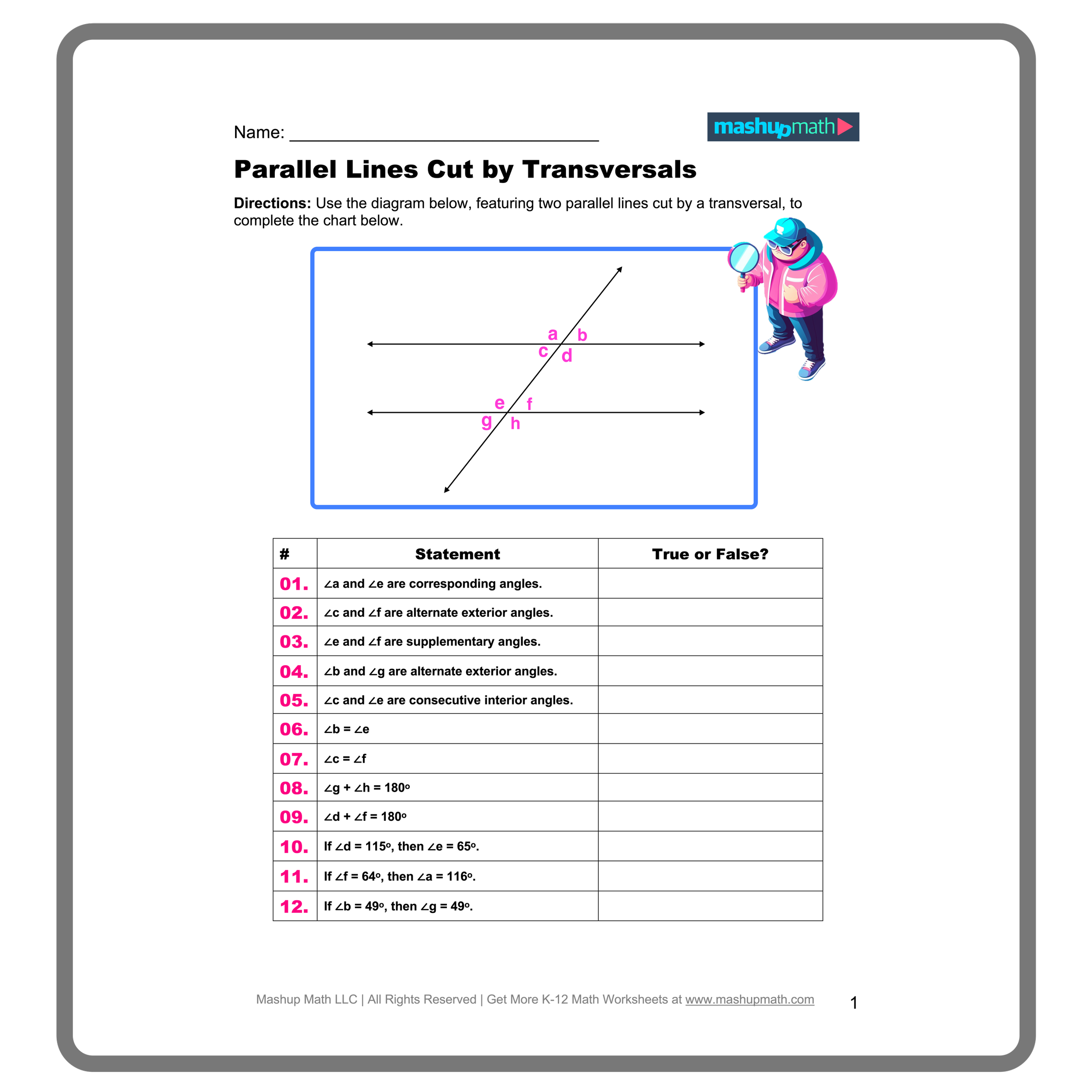 Parallel Lines Cut By A Transversal Worksheets Printable With Answers Mashup Math Parallel Lines Cut By A Transversal Worksheets Printable With Answers Mashup Math