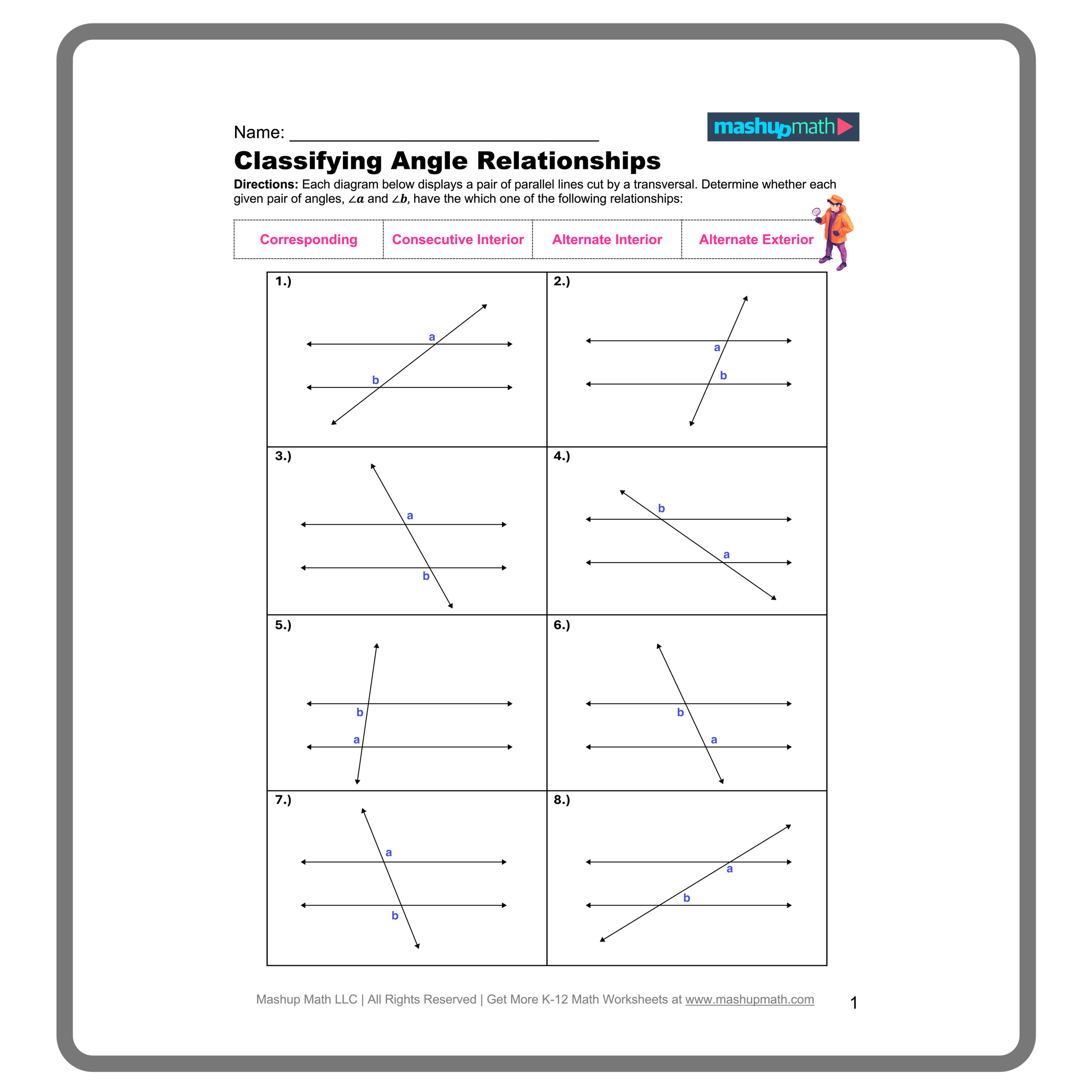 parallel lines cut by a transversal worksheet parallel lines cut by a transversal worksheet
