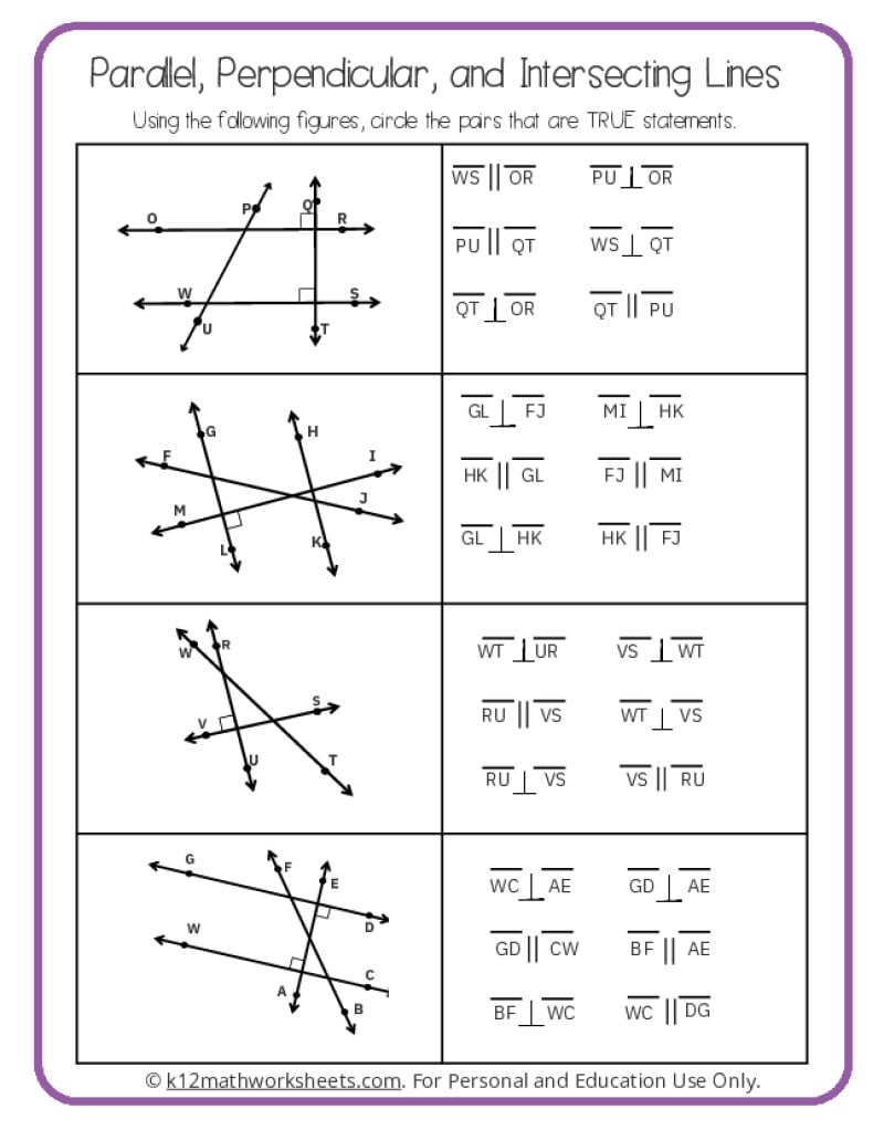 Parallel Perpendicular And Intersecting Lines Worksheets Parallel Perpendicular And Intersecting Lines Worksheets