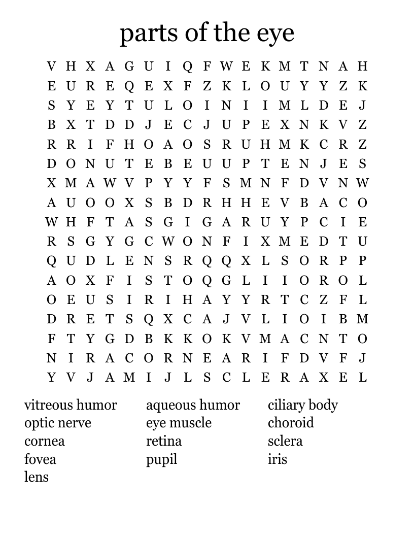 Parts Of The Eye Word Search WordMint Parts Of The Eye Word Search WordMint